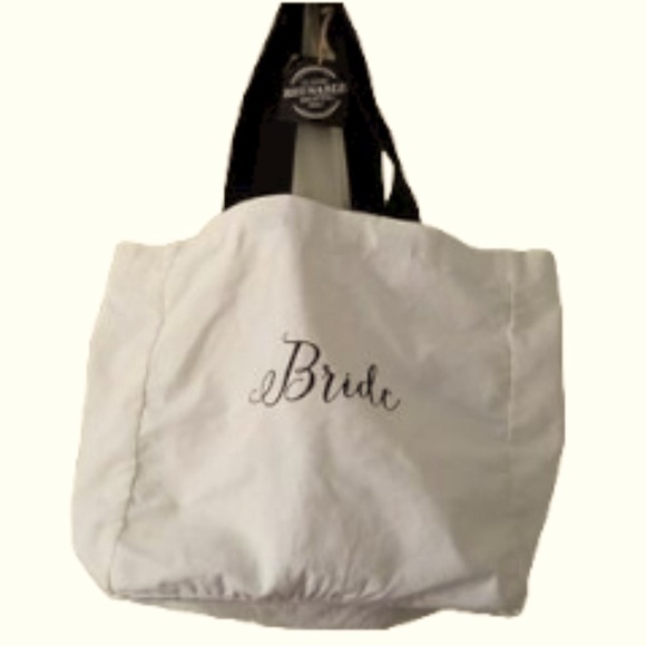 BRIDE Canvas Tote Bag White with Black Straps and Detail Size Large 16 x 15 in - Picture 5 of 6